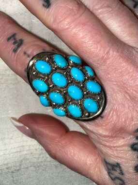 Cluster Turquoise JR Etsitty silver 8 Cabochon Statement Ring